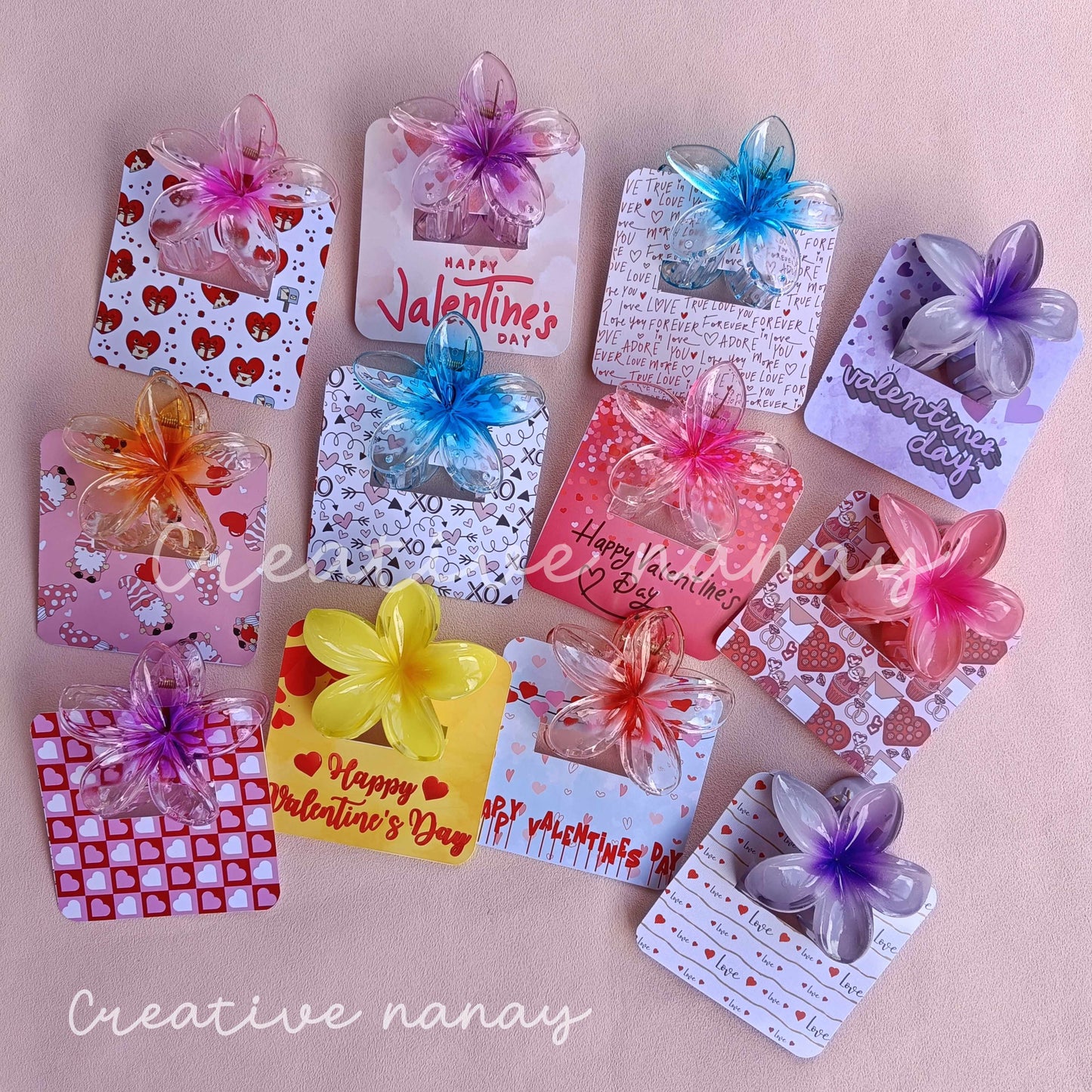 Valentines day - Floral Hair Clip Back card