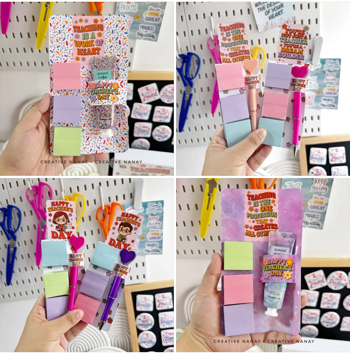 Retro Teacher's Day Pen/Handcream Sleeves with Stiky Notes